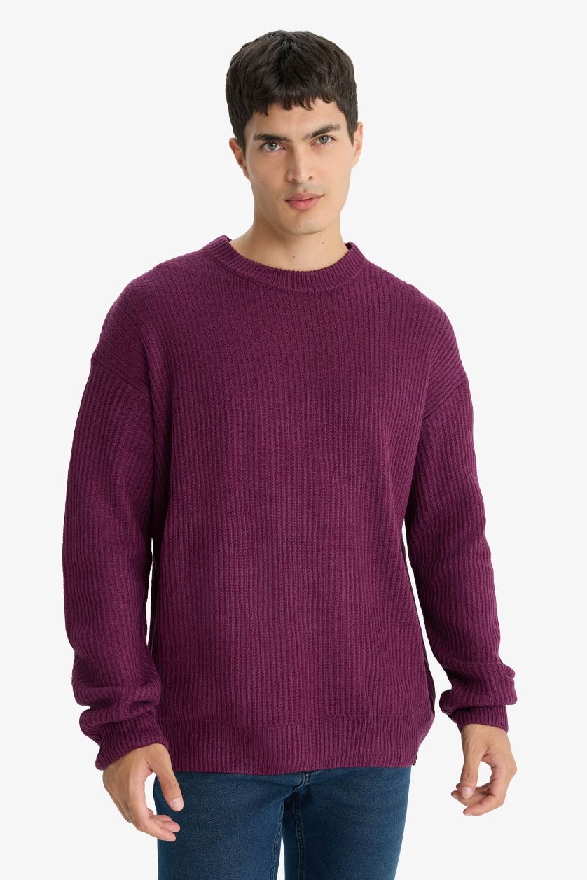 رجال أرجواني بلوز تريكو اوفر سايز بياخة مستديرة