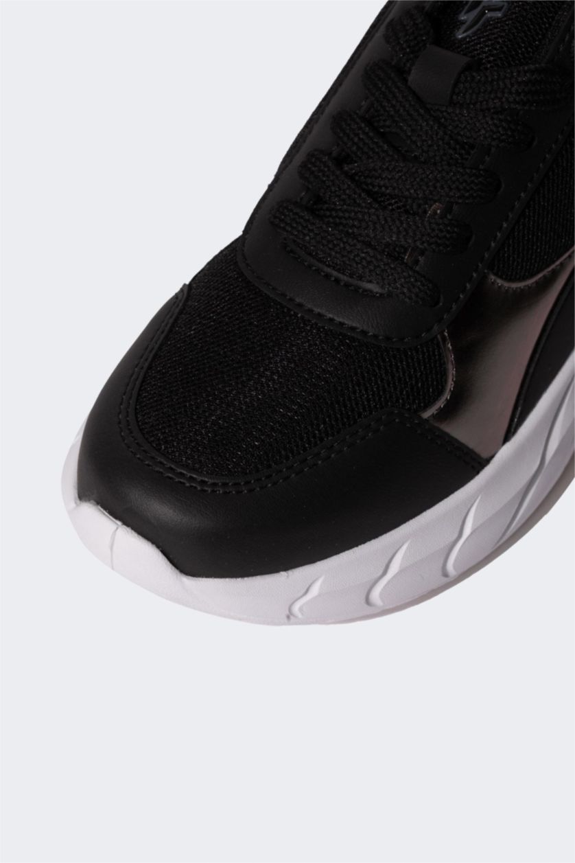 حريمي أسود حذاء رياضي حريمي جلد صناعي برباط