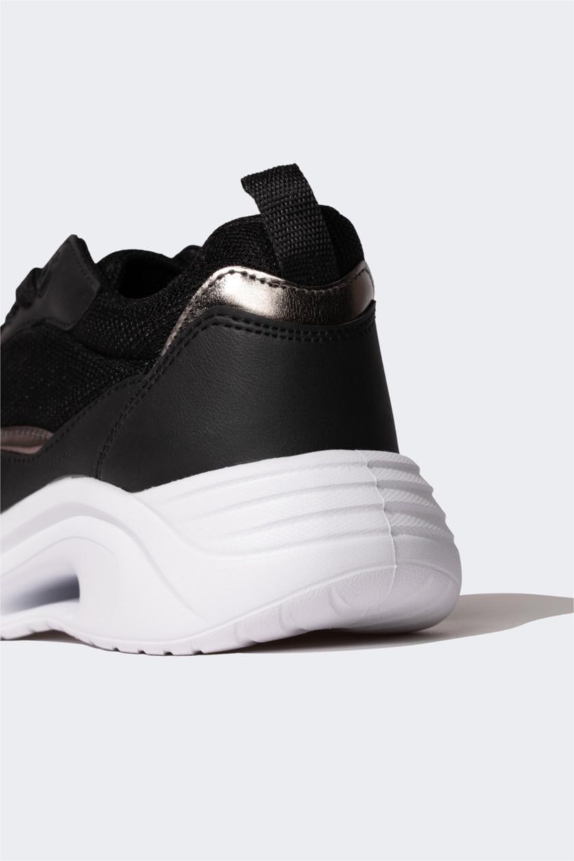 حريمي أسود حذاء رياضي حريمي جلد صناعي برباط