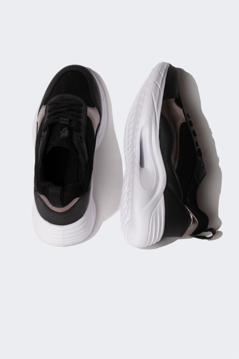 حريمي أسود حذاء رياضي حريمي جلد صناعي برباط