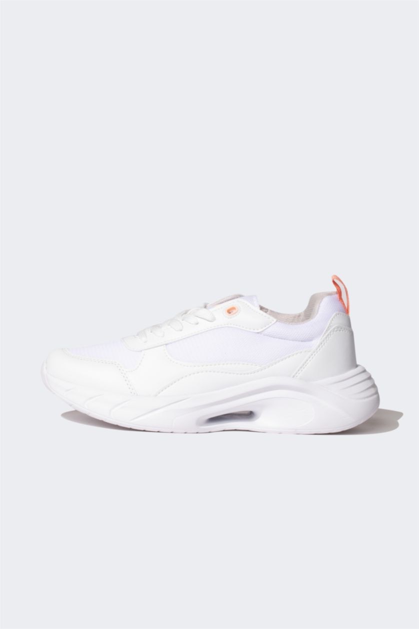 WOMAN White Woman Faux Leather Serrated Sole Sport shoes