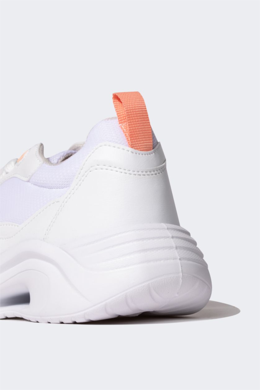 WOMAN White Woman Faux Leather Serrated Sole Sport shoes