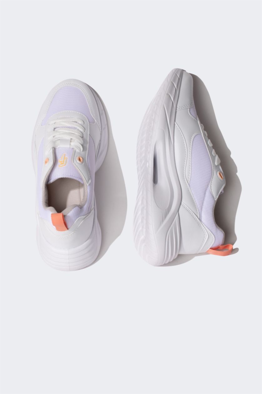 WOMAN White Woman Faux Leather Serrated Sole Sport shoes