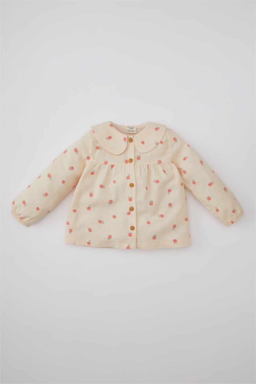 طفلة صغيرة زهري فاتح قميص بناتي بنقشة الزهور تويل قصة عادية برقبة بيبي