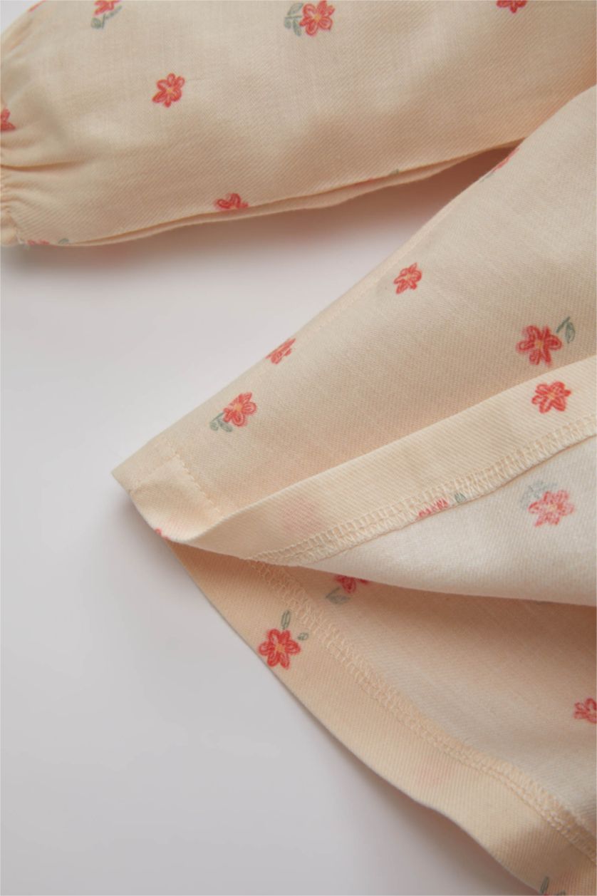 طفلة صغيرة زهري فاتح قميص بناتي بنقشة الزهور تويل قصة عادية برقبة بيبي