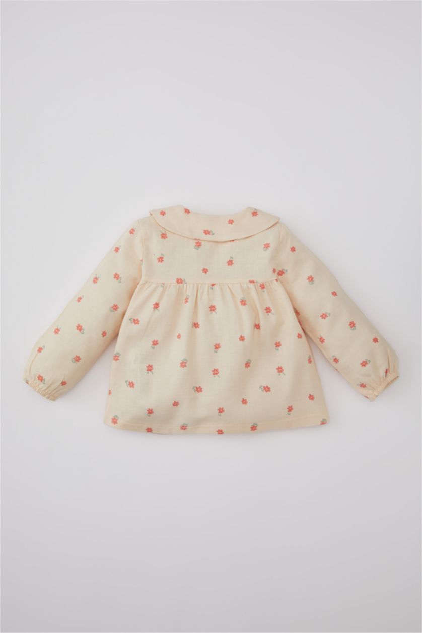 طفلة صغيرة زهري فاتح قميص بناتي بنقشة الزهور تويل قصة عادية برقبة بيبي