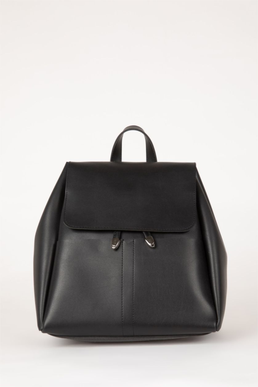 Woman Black Faux Leather Backpack