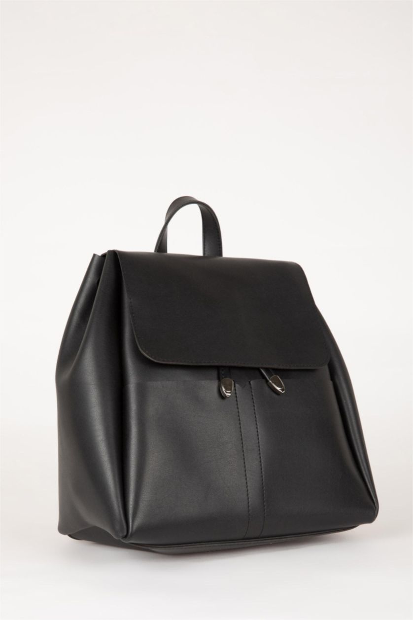 Woman Black Faux Leather Backpack