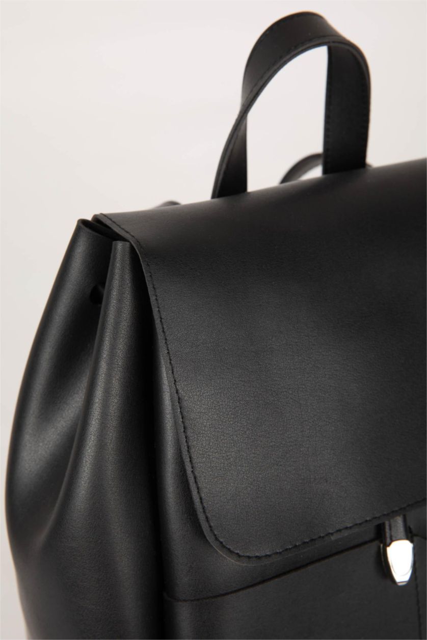 Woman Black Faux Leather Backpack