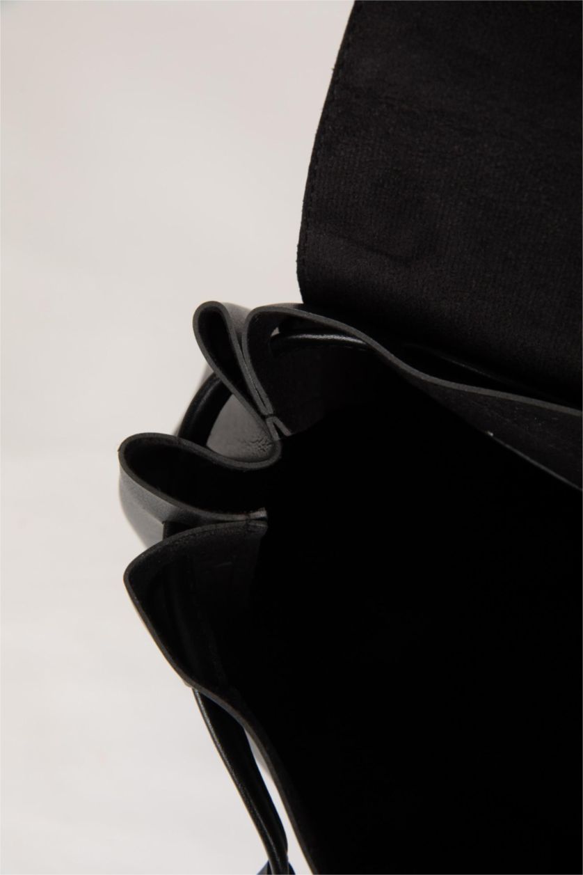 Woman Black Faux Leather Backpack