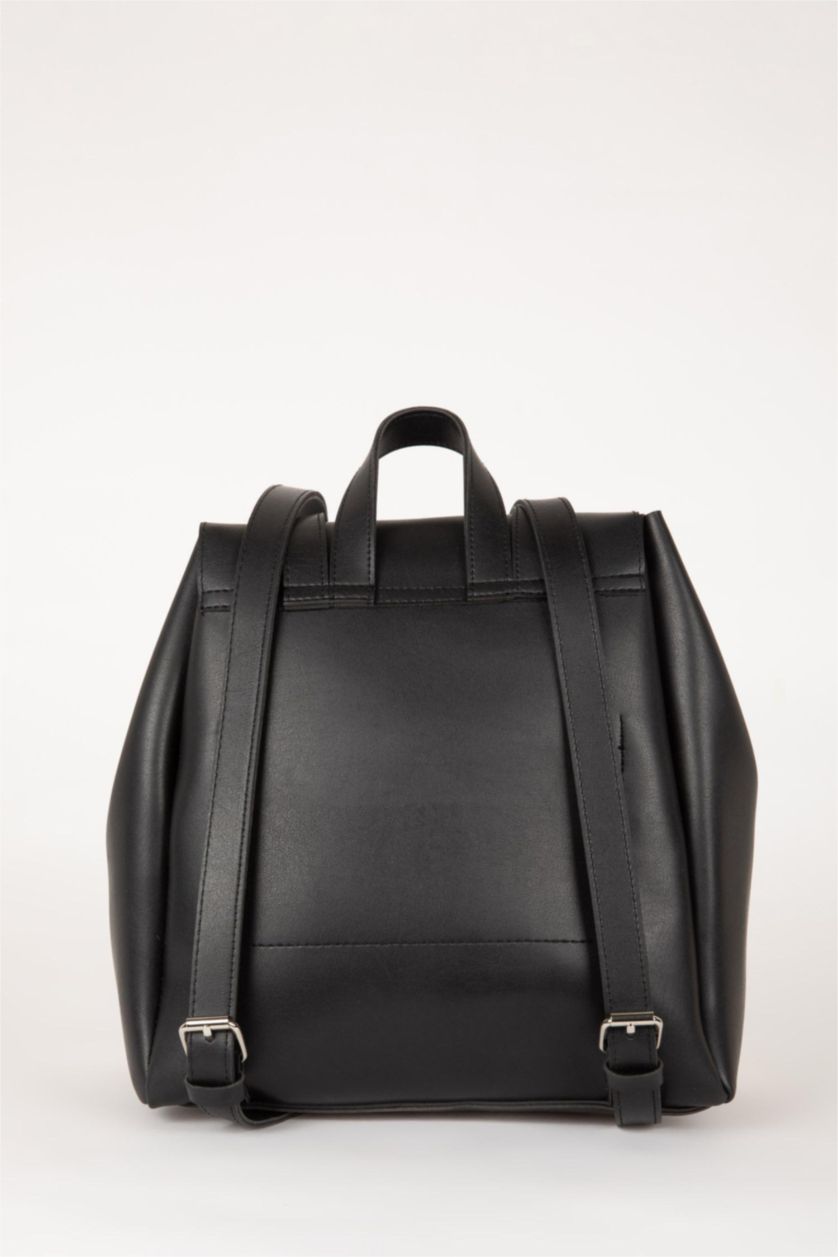 Woman Black Faux Leather Backpack