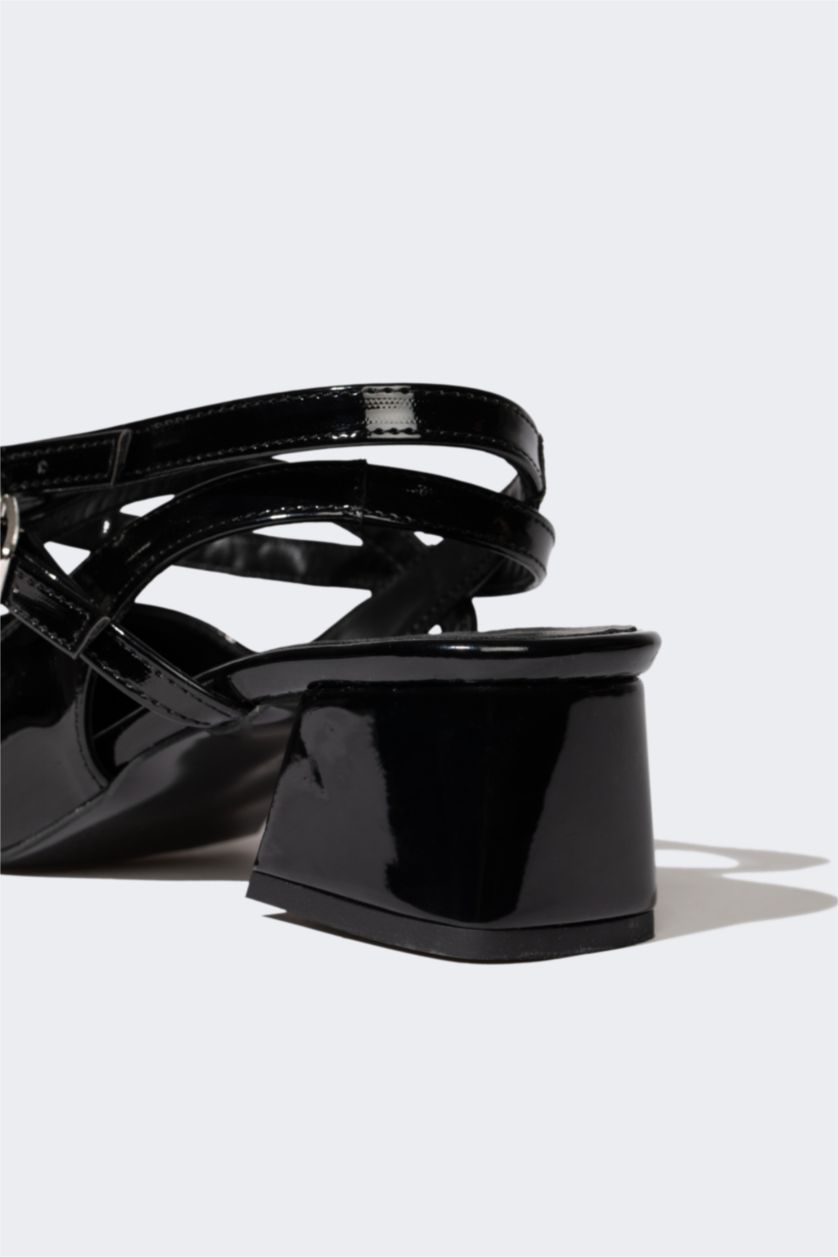 Kadın Siyah Kadın Kalın Taban Suni Deri Topuklu Ayakkabı