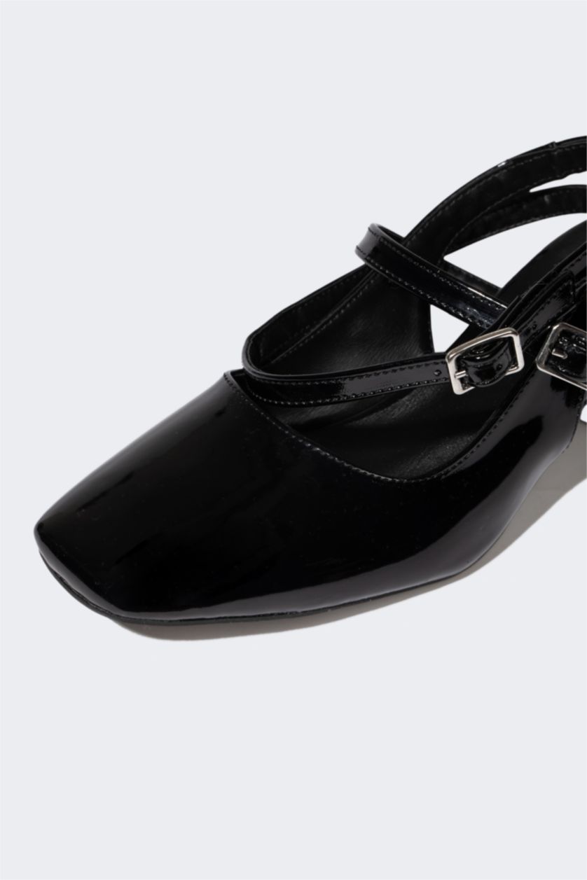 Kadın Siyah Kadın Kalın Taban Suni Deri Topuklu Ayakkabı