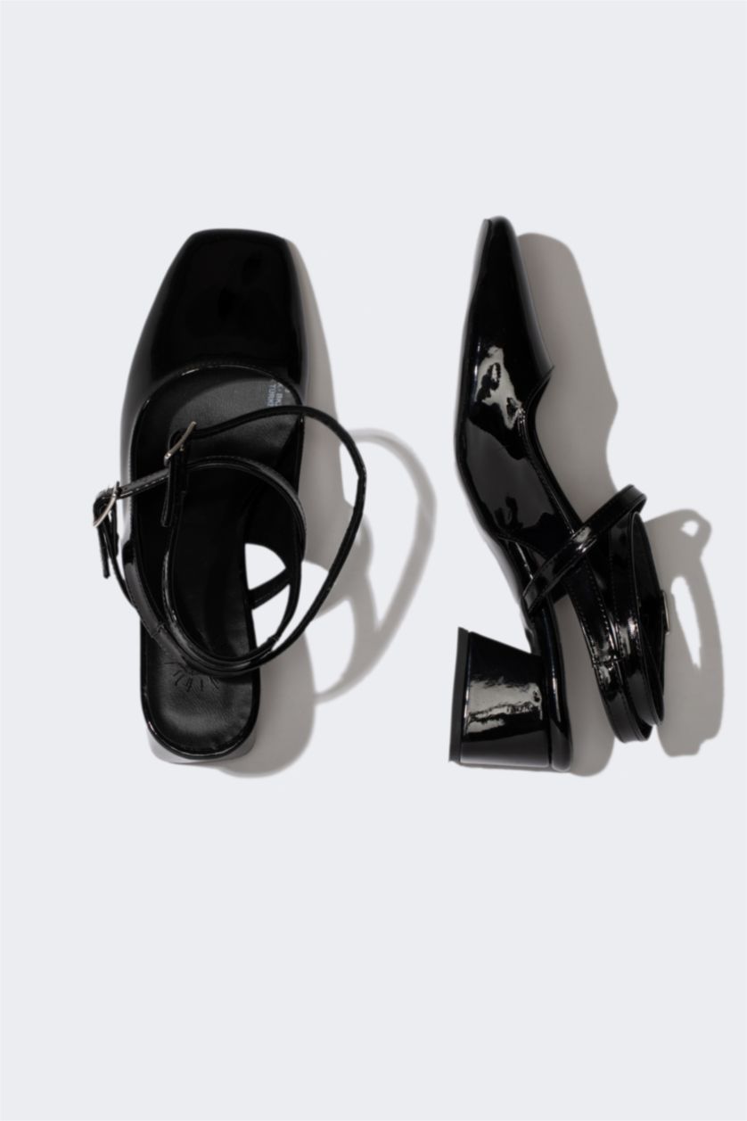 Kadın Siyah Kadın Kalın Taban Suni Deri Topuklu Ayakkabı