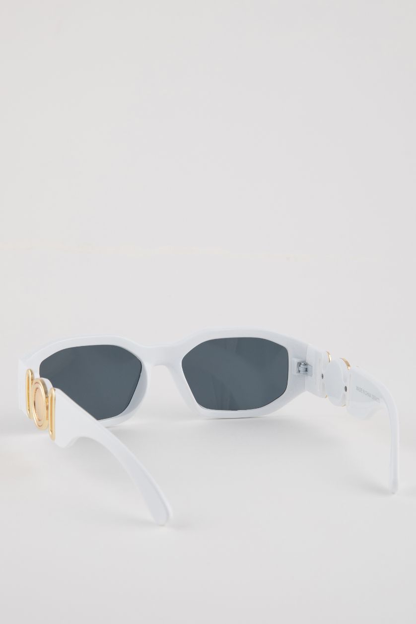 FEMME Blanc Lunettes de Soleil Rectangulaires en Plastique pour femme