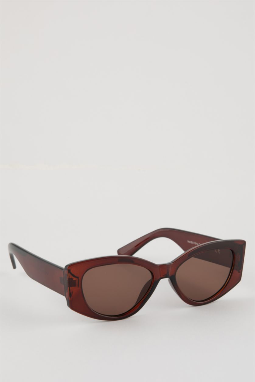 FEMME Marron Foncé Lunettes de Soleil Rectangulaires en Plastique pour Femme