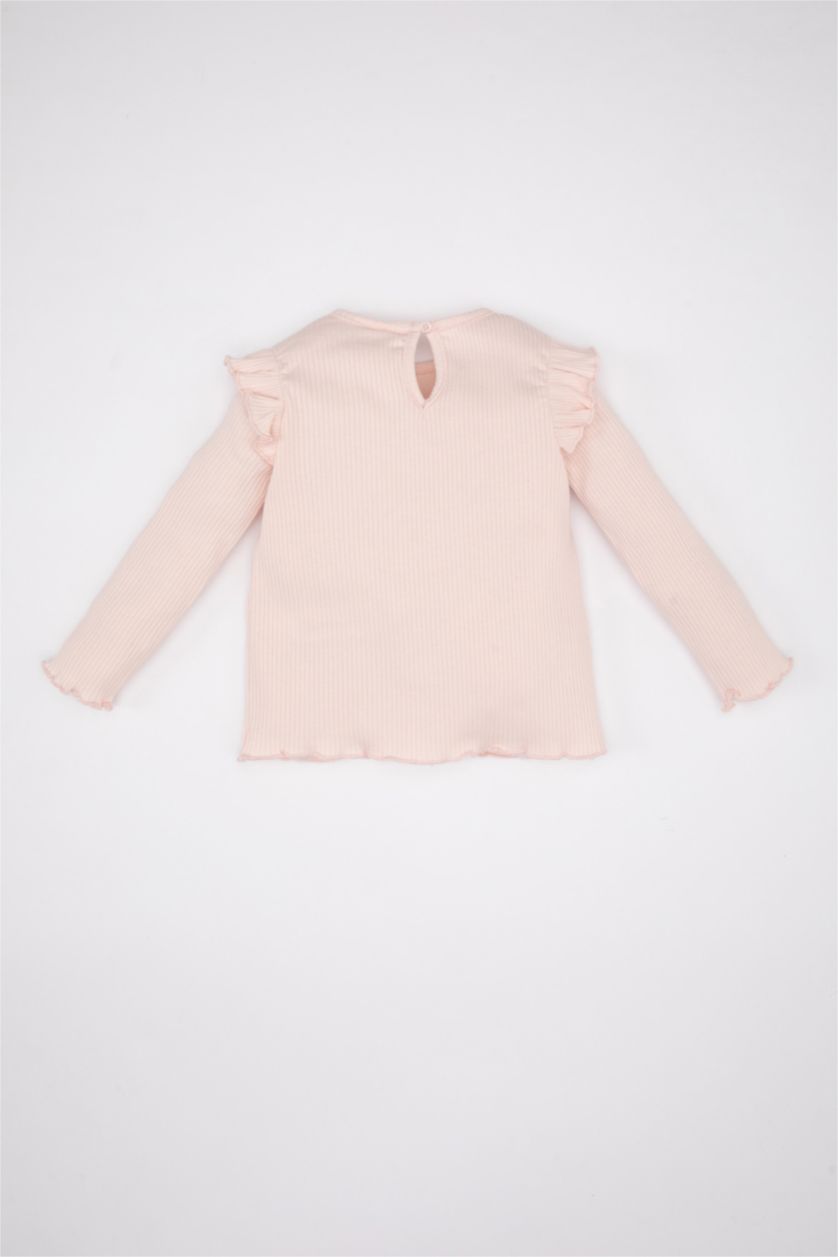 BABY GIRL Light Pink Baby Girl Crew Neck Printed Ribbed Camisole T-Shirt