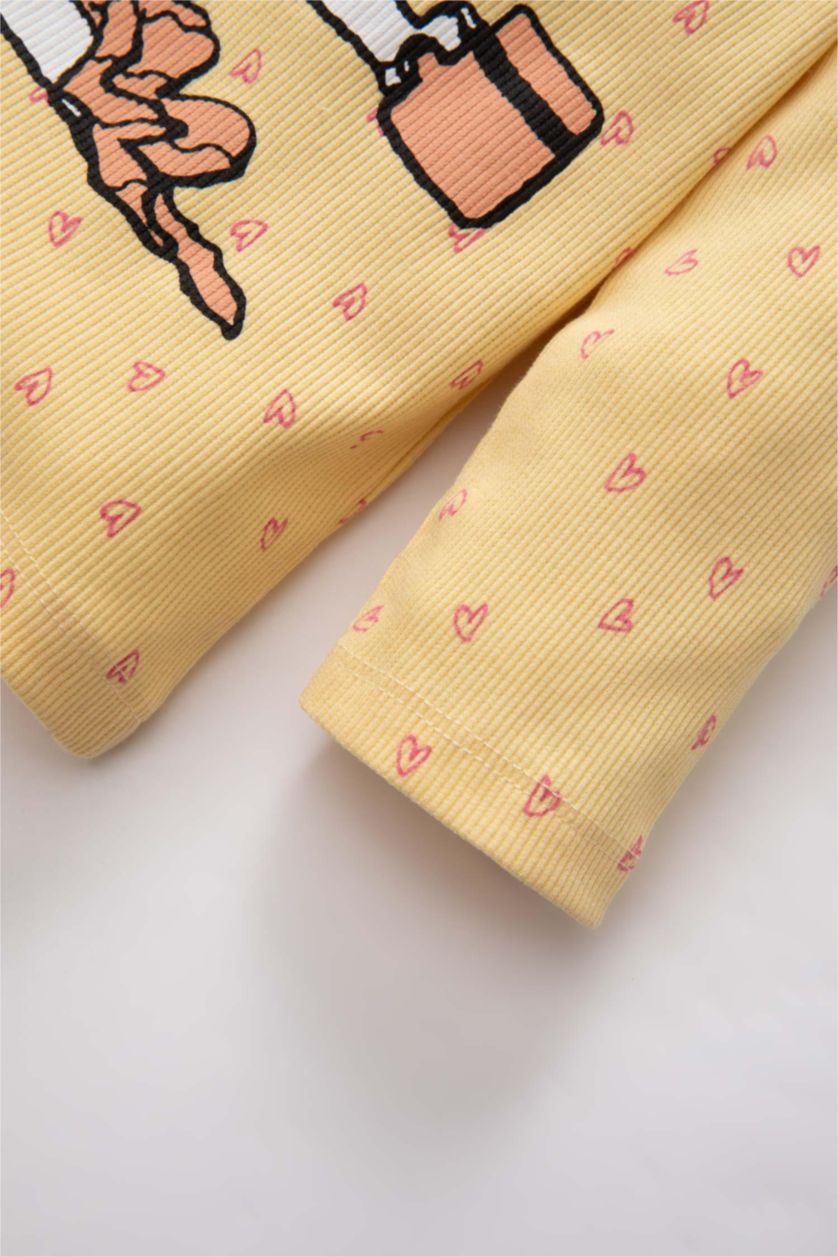 Kız Bebek Sarı Kız Bebek Pijama Takımı Snoopy Fitilli Kaşkorse Uzun Kollu Üst Uzun Alt