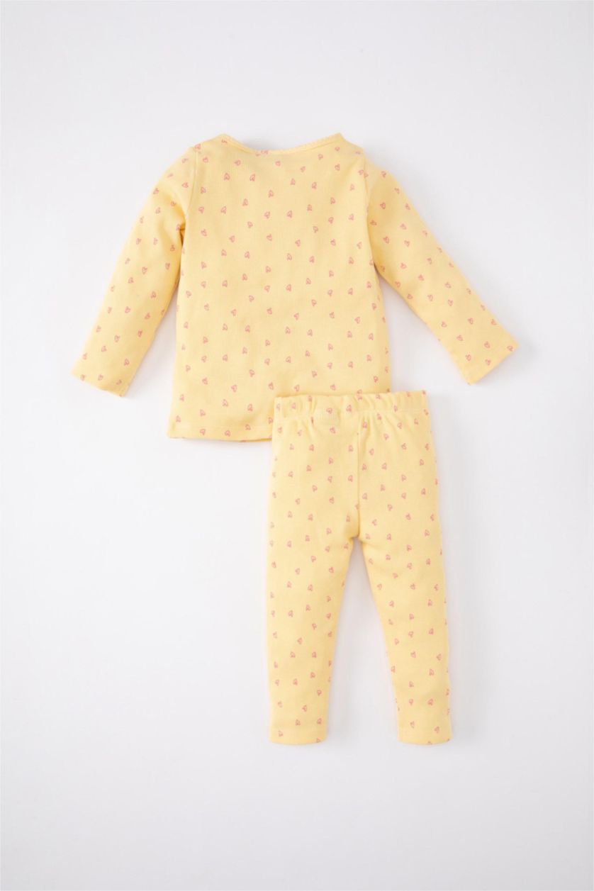 Kız Bebek Sarı Kız Bebek Pijama Takımı Snoopy Fitilli Kaşkorse Uzun Kollu Üst Uzun Alt