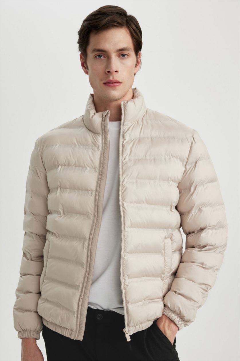 Erkek Taş Slim Fit Mevsimlik Şişme Mont Dar Kesim Dik Yaka Fermuarlı Cepli