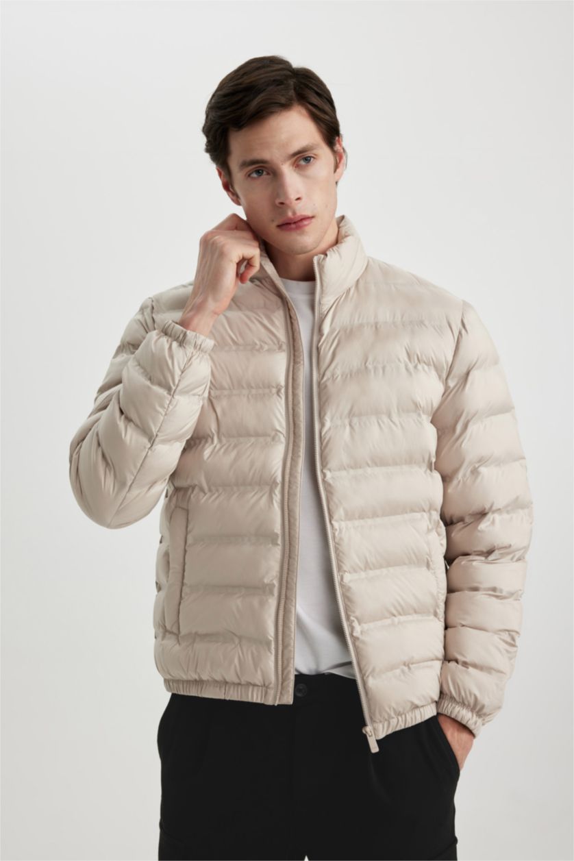 Erkek Taş Slim Fit Mevsimlik Şişme Mont Dar Kesim Dik Yaka Fermuarlı Cepli