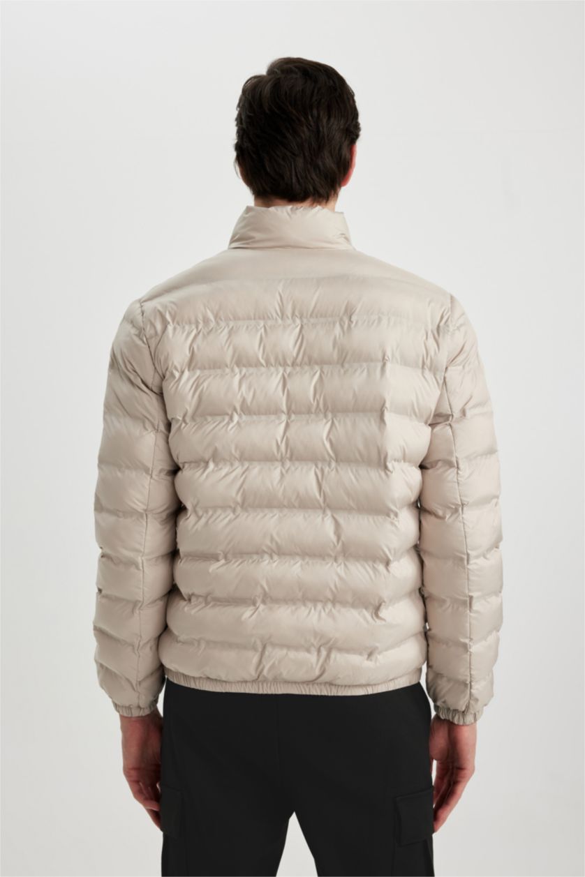 Erkek Taş Slim Fit Mevsimlik Şişme Mont Dar Kesim Dik Yaka Fermuarlı Cepli