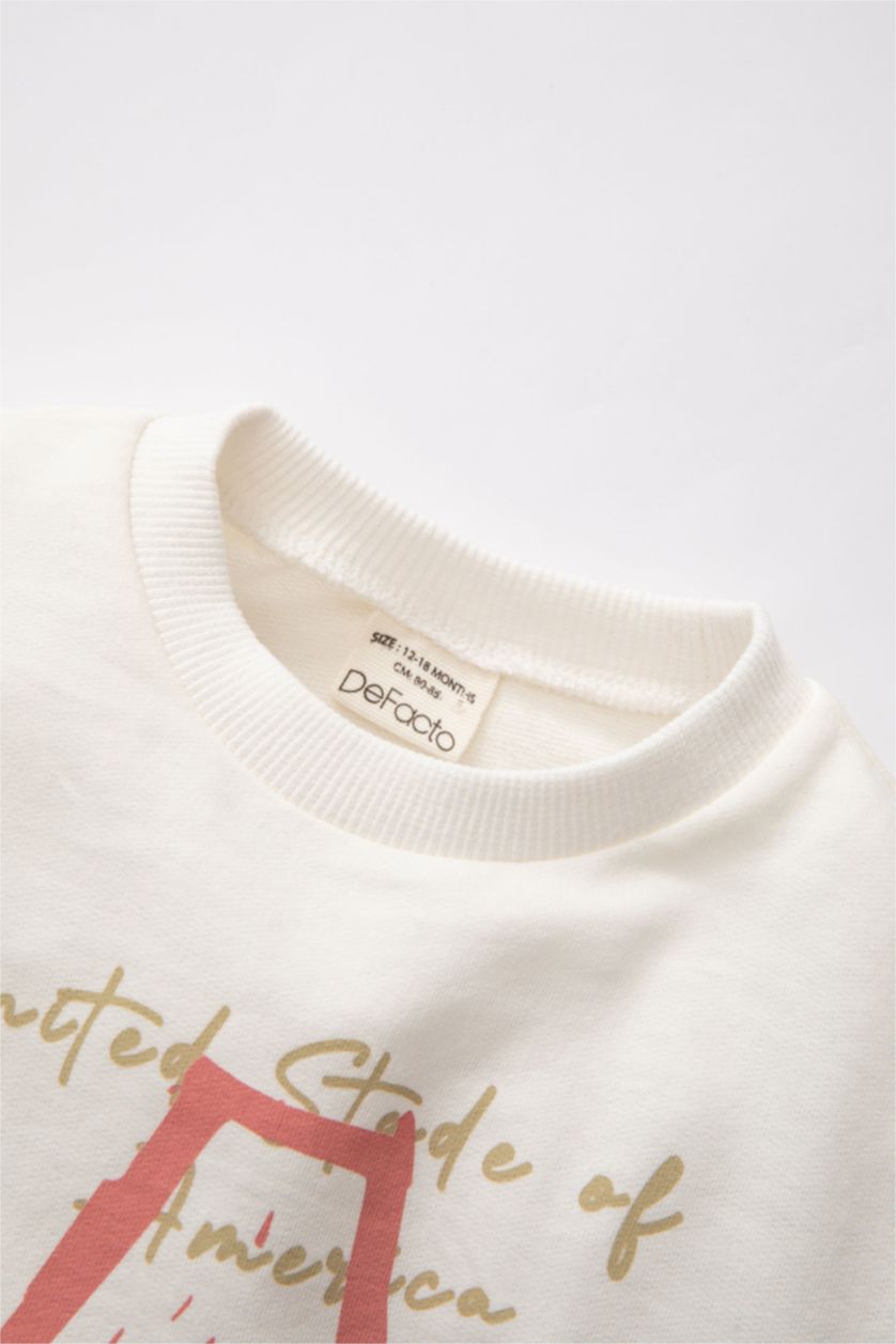 BABY GIRL Ecru Baby Girl Slogan Printed Sweatshirt Trousers 2 Piece Set