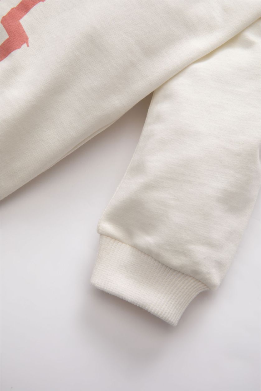 BABY GIRL Ecru Baby Girl Slogan Printed Sweatshirt Trousers 2 Piece Set