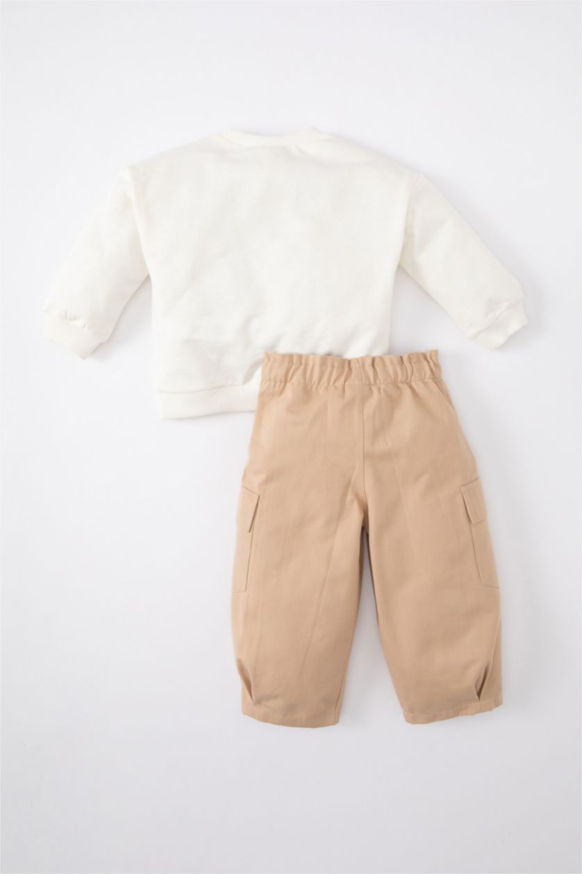 BABY GIRL Ecru Baby Girl Slogan Printed Sweatshirt Trousers 2 Piece Set