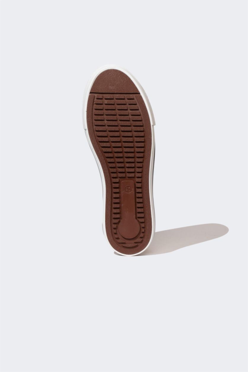 Woman Beige Woman Thick Sole Laced Cloth Shoes