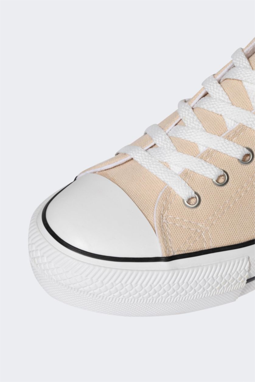 Woman Beige Woman Thick Sole Laced Cloth Shoes