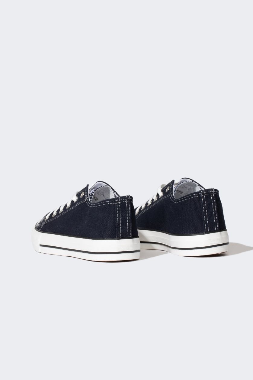 Kadın Mavi Kadın Düz Taban Bağcıklı Bez Ayakkabı