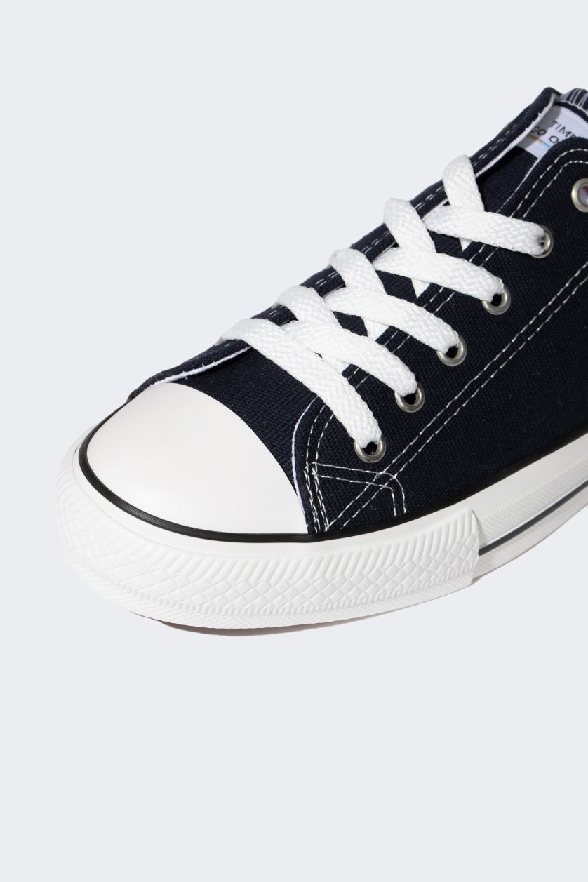 Kadın Mavi Kadın Düz Taban Bağcıklı Bez Ayakkabı