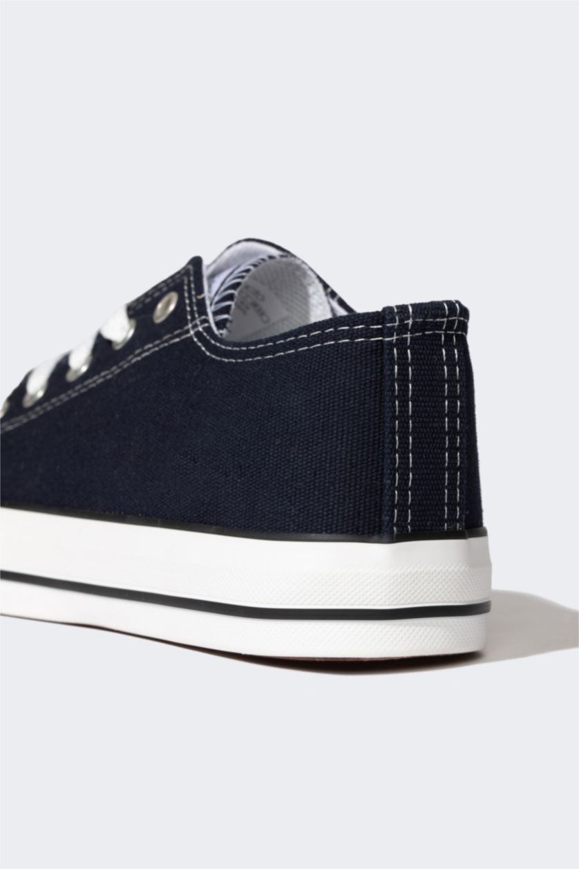 Kadın Mavi Kadın Düz Taban Bağcıklı Bez Ayakkabı