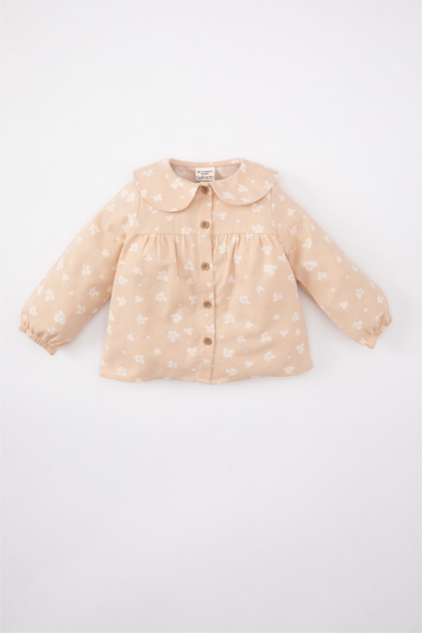 طفلة صغيرة بيج قميص بناتي بنقشة الزهور تويل قصة عادية برقبة بيبي