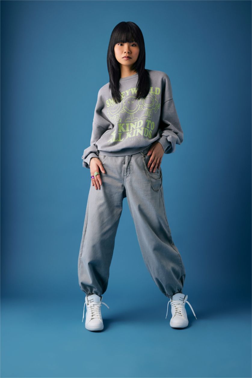 Women Light Grey Oversize Fit Thick Sweatshirt Fabric Sweatshirt
