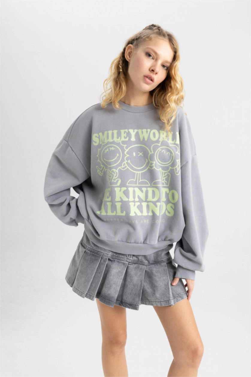 Women Light Grey Oversize Fit Thick Sweatshirt Fabric Sweatshirt