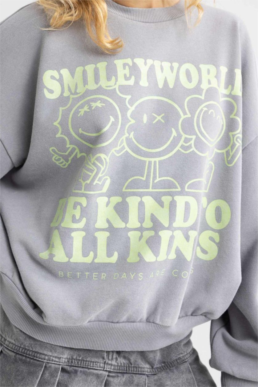 Women Light Grey Oversize Fit Thick Sweatshirt Fabric Sweatshirt