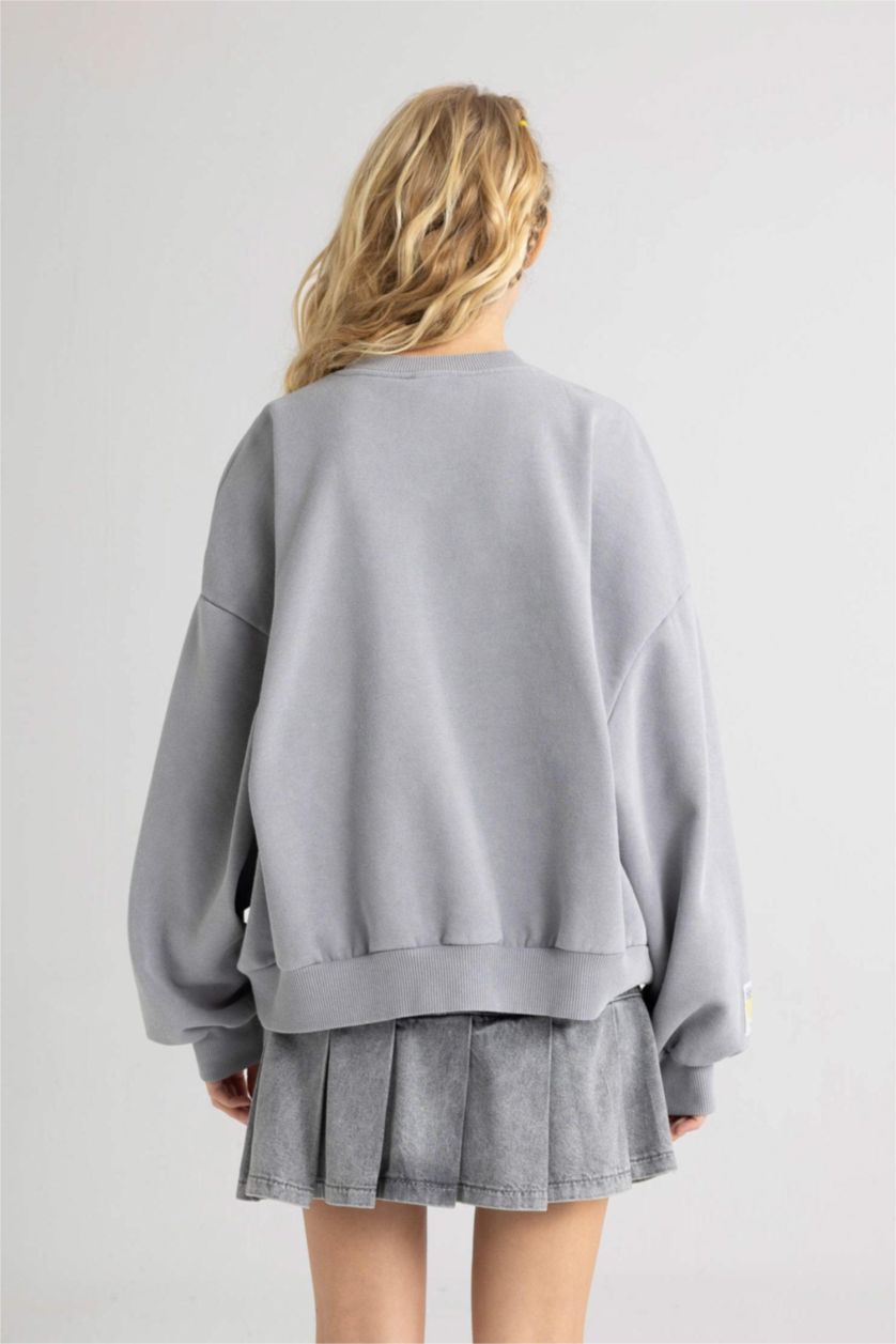 Women Light Grey Oversize Fit Thick Sweatshirt Fabric Sweatshirt