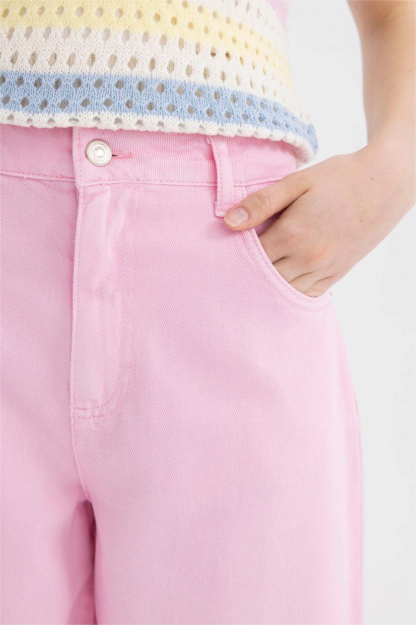 FEMME Rose Clair Pantalon en Gabardine à Jambes Larges