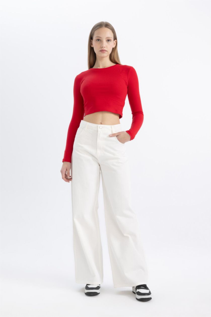 WOMAN White Wide Leg Gabardine Trousers