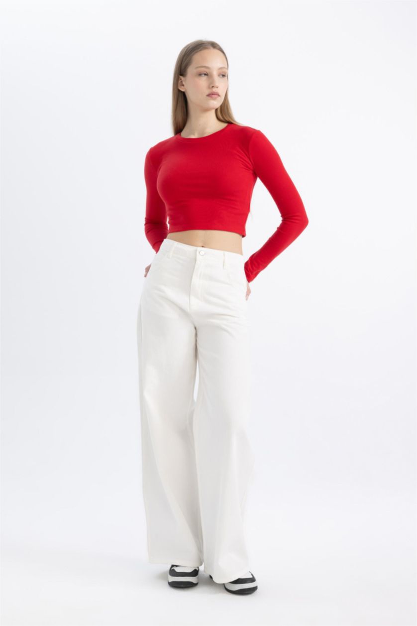 WOMAN White Wide Leg Gabardine Trousers