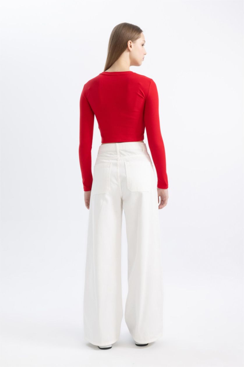 WOMAN White Wide Leg Gabardine Trousers