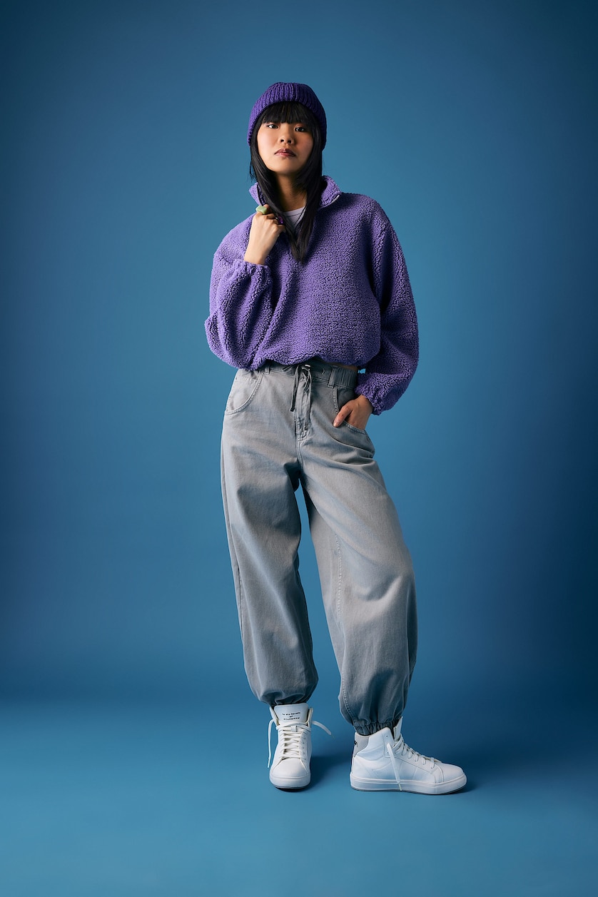 Kadın Açık Gri Jogger Fit Gabardın Pantolon