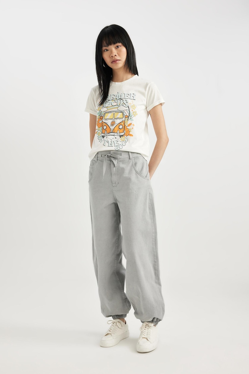 Kadın Açık Gri Jogger Fit Gabardın Pantolon