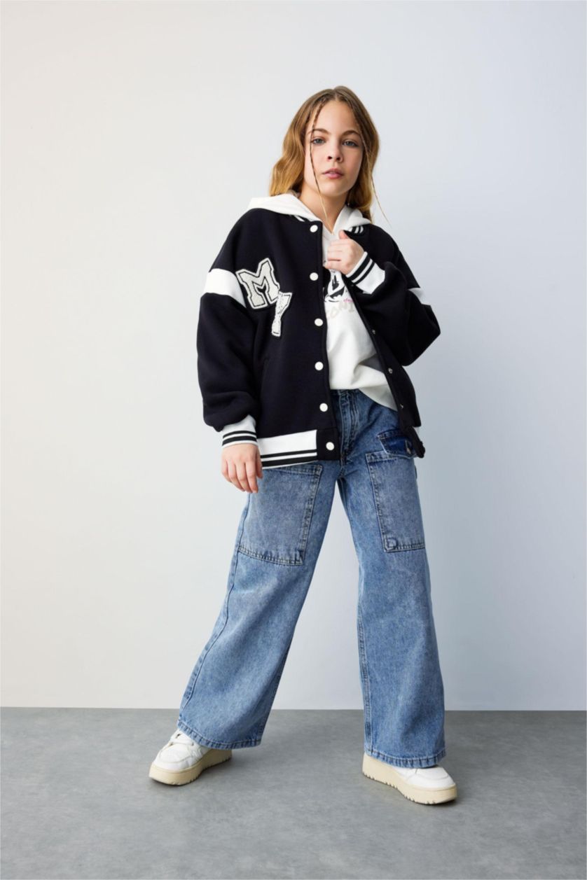 بنات أزرق ثلجي بنطرون بناتي وايد ليج برحل واسع وجيب