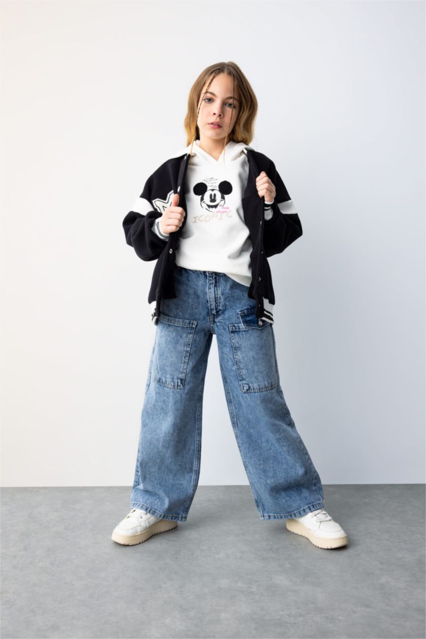 بنات أزرق ثلجي بنطرون بناتي وايد ليج برحل واسع وجيب