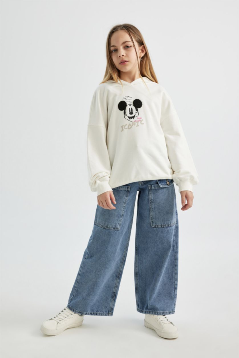 بنات أزرق ثلجي بنطرون بناتي وايد ليج برحل واسع وجيب