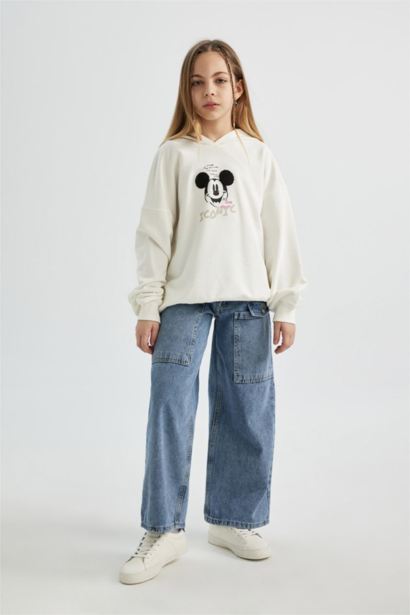 بنات أزرق ثلجي بنطرون بناتي وايد ليج برحل واسع وجيب