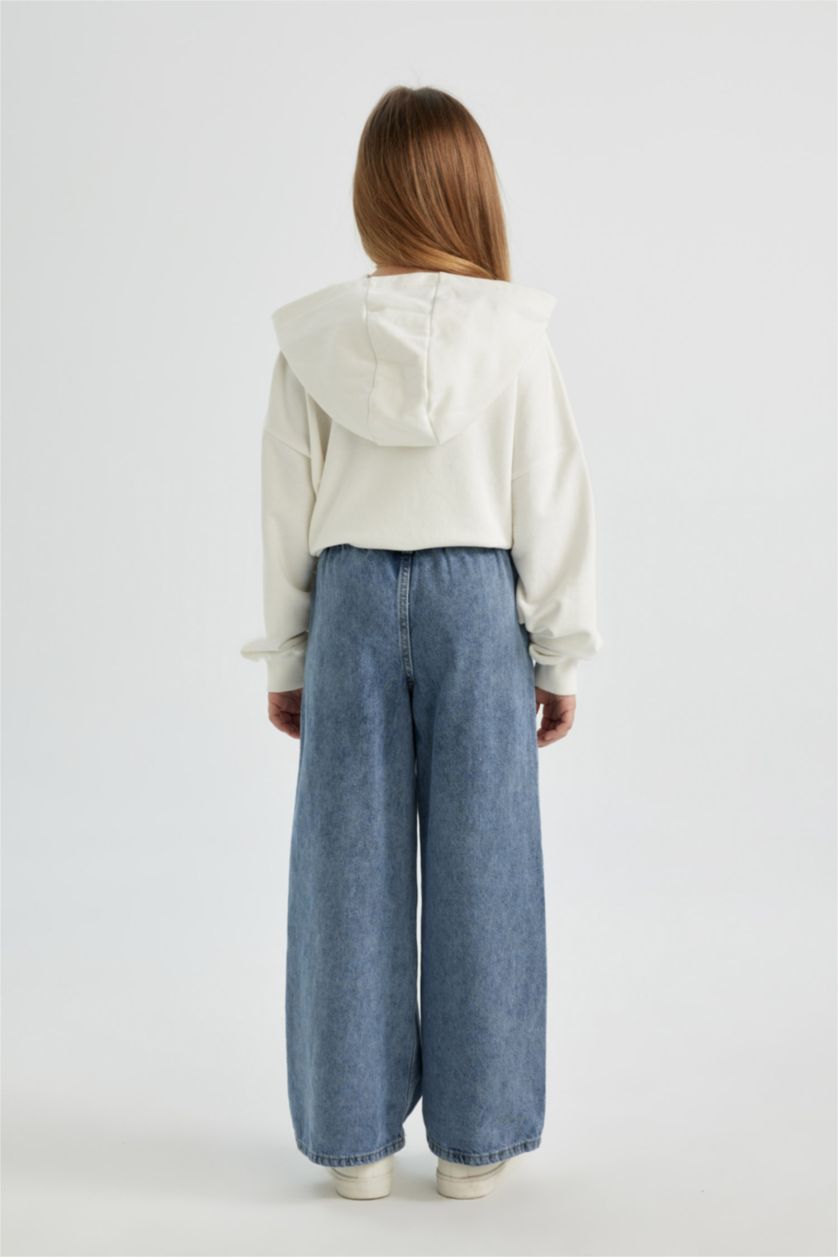 بنات أزرق ثلجي بنطرون بناتي وايد ليج برحل واسع وجيب